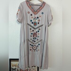 Boho embroidered midi dress
